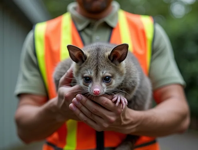 Animal handler safely recovering a deceased possum in Ardeer